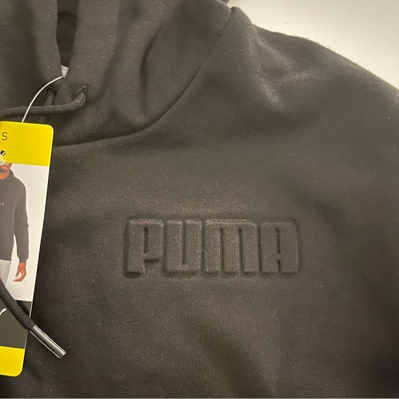 Puma Fleece Sweatshirt SM Puma Fleece Hoodie BLACK Logo Cotton-Blend SMALL Hood - Picture 6 of 15